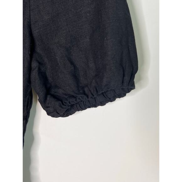 NWT J, Crew Puff Sleeve V-Back Button-Front Linen Blouse Top Black Womens Size 2 - Picture 5 of 11